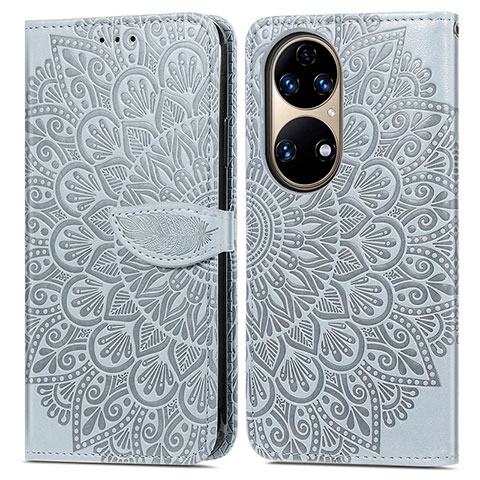 Custodia Portafoglio In Pelle Fantasia Modello Cover con Supporto S04D per Huawei P50 Grigio