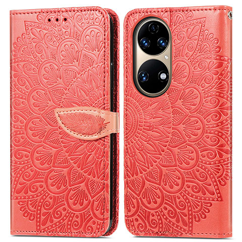 Custodia Portafoglio In Pelle Fantasia Modello Cover con Supporto S04D per Huawei P50 Rosso