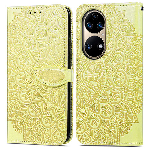 Custodia Portafoglio In Pelle Fantasia Modello Cover con Supporto S04D per Huawei P50e Giallo