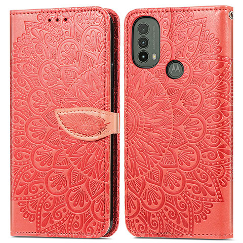 Custodia Portafoglio In Pelle Fantasia Modello Cover con Supporto S04D per Motorola Moto E20 Rosso