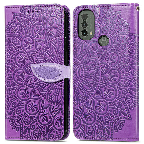 Custodia Portafoglio In Pelle Fantasia Modello Cover con Supporto S04D per Motorola Moto E20 Viola