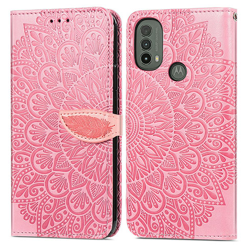 Custodia Portafoglio In Pelle Fantasia Modello Cover con Supporto S04D per Motorola Moto E30 Oro Rosa