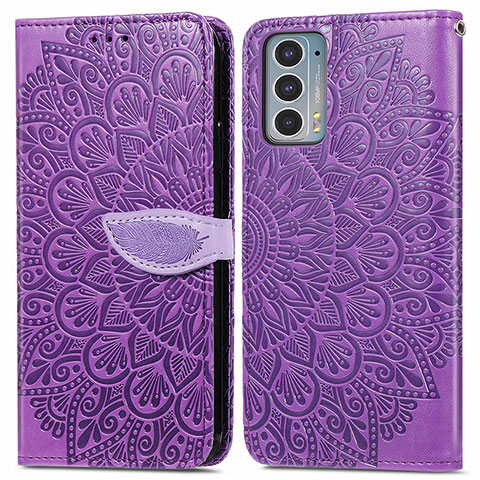 Custodia Portafoglio In Pelle Fantasia Modello Cover con Supporto S04D per Motorola Moto Edge 20 5G Viola