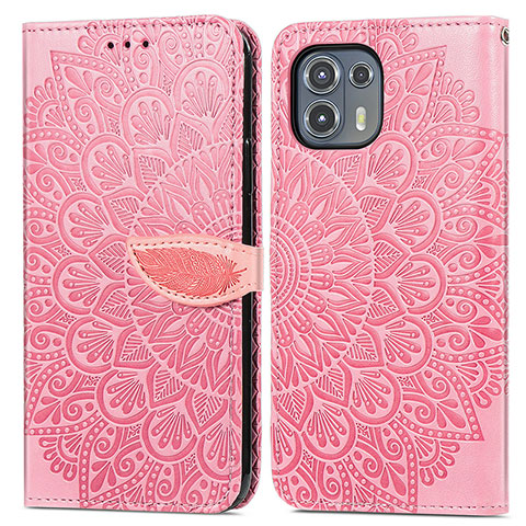 Custodia Portafoglio In Pelle Fantasia Modello Cover con Supporto S04D per Motorola Moto Edge 20 Lite 5G Oro Rosa