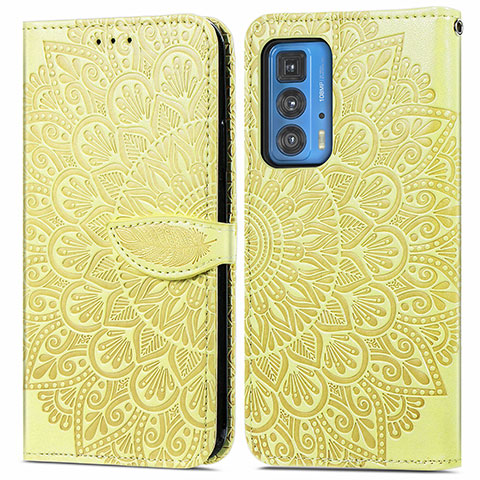 Custodia Portafoglio In Pelle Fantasia Modello Cover con Supporto S04D per Motorola Moto Edge 20 Pro 5G Giallo