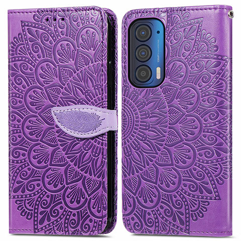 Custodia Portafoglio In Pelle Fantasia Modello Cover con Supporto S04D per Motorola Moto Edge (2021) 5G Viola