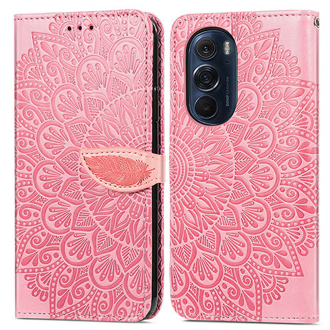 Custodia Portafoglio In Pelle Fantasia Modello Cover con Supporto S04D per Motorola Moto Edge 30 Pro 5G Oro Rosa