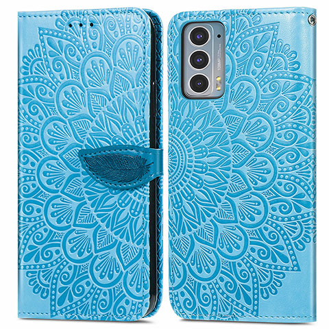 Custodia Portafoglio In Pelle Fantasia Modello Cover con Supporto S04D per Motorola Moto Edge Lite 5G Blu