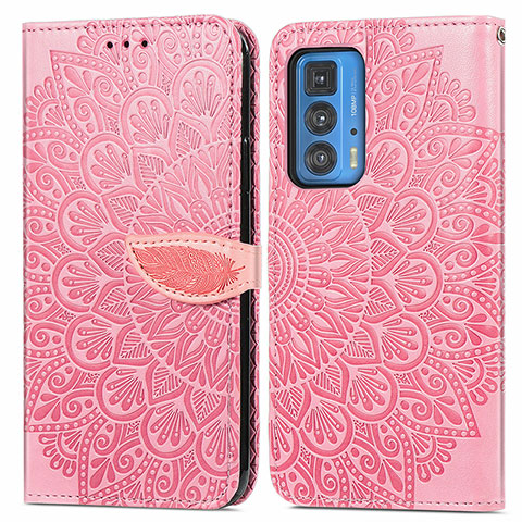 Custodia Portafoglio In Pelle Fantasia Modello Cover con Supporto S04D per Motorola Moto Edge S Pro 5G Oro Rosa