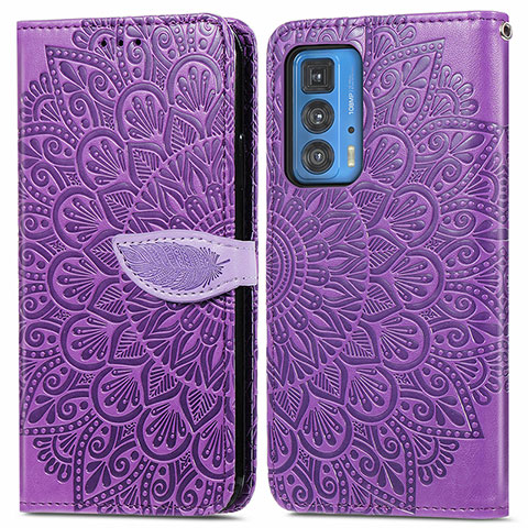 Custodia Portafoglio In Pelle Fantasia Modello Cover con Supporto S04D per Motorola Moto Edge S Pro 5G Viola