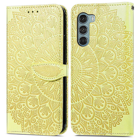 Custodia Portafoglio In Pelle Fantasia Modello Cover con Supporto S04D per Motorola Moto Edge S30 5G Giallo