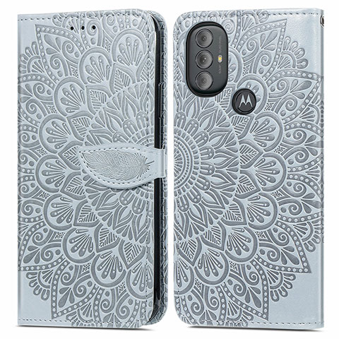 Custodia Portafoglio In Pelle Fantasia Modello Cover con Supporto S04D per Motorola Moto G Play Gen 2 Grigio