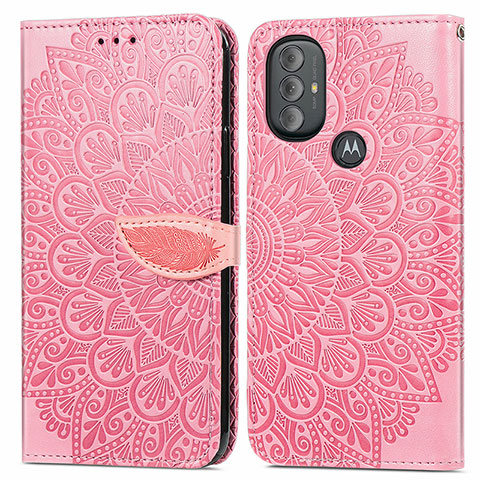 Custodia Portafoglio In Pelle Fantasia Modello Cover con Supporto S04D per Motorola Moto G Play Gen 2 Oro Rosa