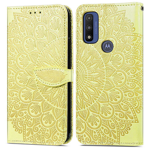 Custodia Portafoglio In Pelle Fantasia Modello Cover con Supporto S04D per Motorola Moto G Pure Giallo