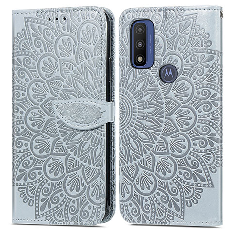 Custodia Portafoglio In Pelle Fantasia Modello Cover con Supporto S04D per Motorola Moto G Pure Grigio