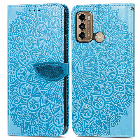 Custodia Portafoglio In Pelle Fantasia Modello Cover con Supporto S04D per Motorola Moto G40 Fusion Blu