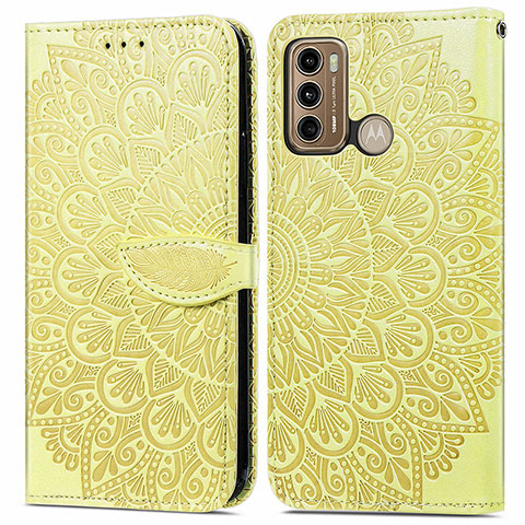 Custodia Portafoglio In Pelle Fantasia Modello Cover con Supporto S04D per Motorola Moto G40 Fusion Giallo