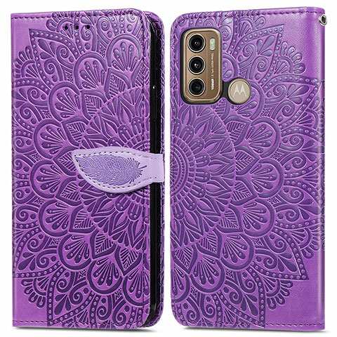 Custodia Portafoglio In Pelle Fantasia Modello Cover con Supporto S04D per Motorola Moto G40 Fusion Viola