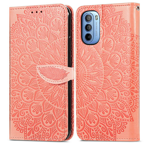 Custodia Portafoglio In Pelle Fantasia Modello Cover con Supporto S04D per Motorola Moto G41 Arancione