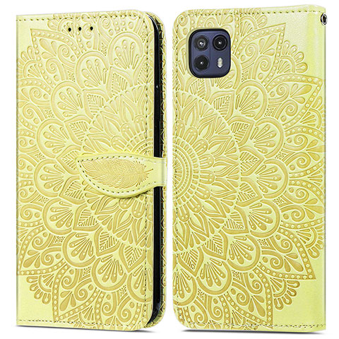 Custodia Portafoglio In Pelle Fantasia Modello Cover con Supporto S04D per Motorola Moto G50 5G Giallo