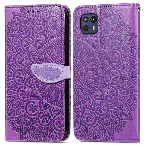 Custodia Portafoglio In Pelle Fantasia Modello Cover con Supporto S04D per Motorola Moto G50 5G Viola