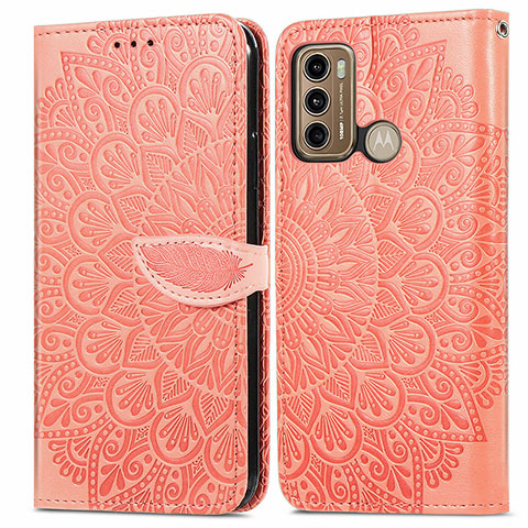 Custodia Portafoglio In Pelle Fantasia Modello Cover con Supporto S04D per Motorola Moto G60 Arancione