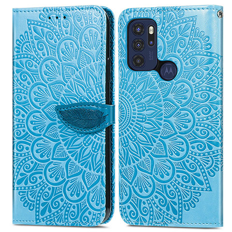 Custodia Portafoglio In Pelle Fantasia Modello Cover con Supporto S04D per Motorola Moto G60s Blu