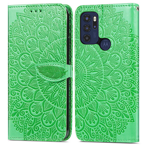 Custodia Portafoglio In Pelle Fantasia Modello Cover con Supporto S04D per Motorola Moto G60s Verde