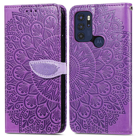 Custodia Portafoglio In Pelle Fantasia Modello Cover con Supporto S04D per Motorola Moto G60s Viola