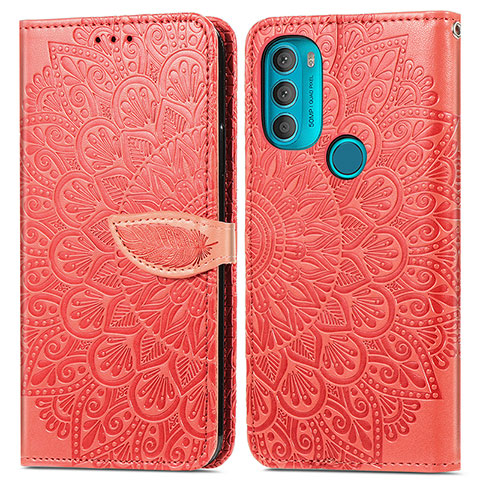 Custodia Portafoglio In Pelle Fantasia Modello Cover con Supporto S04D per Motorola Moto G71 5G Rosso