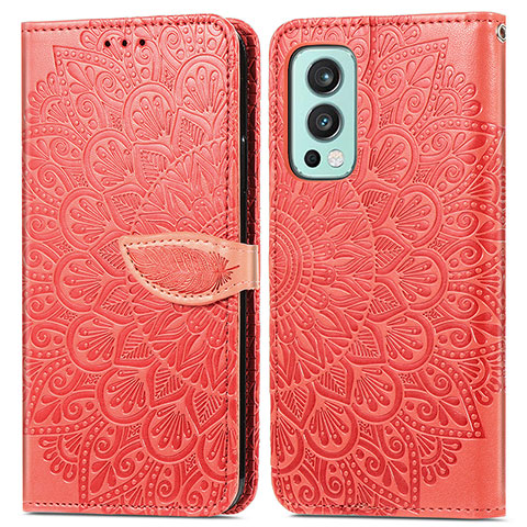 Custodia Portafoglio In Pelle Fantasia Modello Cover con Supporto S04D per OnePlus Nord 2 5G Rosso