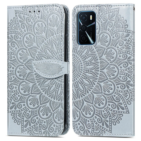 Custodia Portafoglio In Pelle Fantasia Modello Cover con Supporto S04D per Oppo A16s Grigio