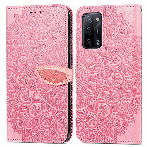 Custodia Portafoglio In Pelle Fantasia Modello Cover con Supporto S04D per Oppo A53s 5G Oro Rosa