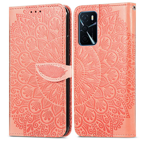 Custodia Portafoglio In Pelle Fantasia Modello Cover con Supporto S04D per Oppo A54s Arancione