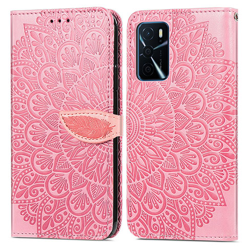 Custodia Portafoglio In Pelle Fantasia Modello Cover con Supporto S04D per Oppo A54s Oro Rosa