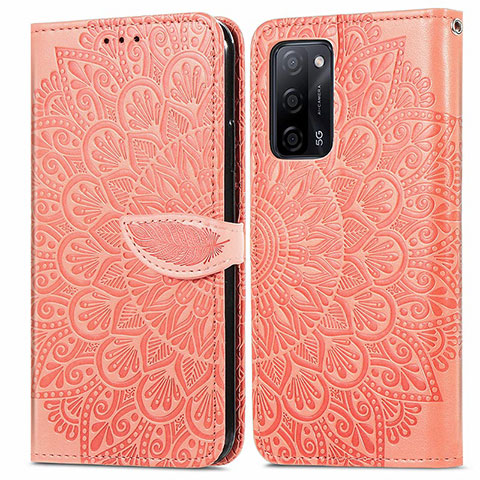 Custodia Portafoglio In Pelle Fantasia Modello Cover con Supporto S04D per Oppo A55 5G Arancione