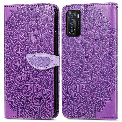 Custodia Portafoglio In Pelle Fantasia Modello Cover con Supporto S04D per Oppo A55S 5G Viola