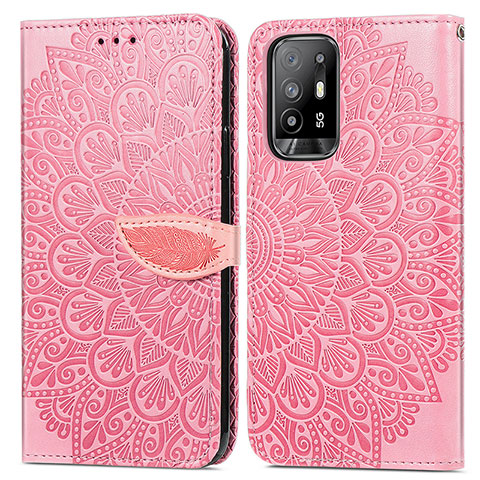 Custodia Portafoglio In Pelle Fantasia Modello Cover con Supporto S04D per Oppo A95 5G Oro Rosa