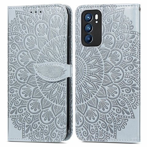 Custodia Portafoglio In Pelle Fantasia Modello Cover con Supporto S04D per Oppo Reno6 5G Grigio