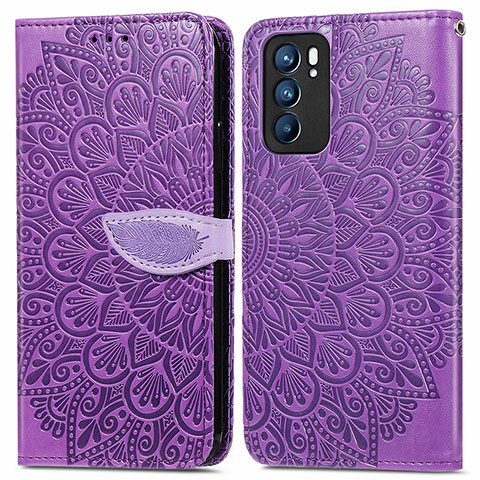 Custodia Portafoglio In Pelle Fantasia Modello Cover con Supporto S04D per Oppo Reno6 5G Viola