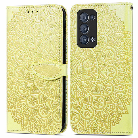 Custodia Portafoglio In Pelle Fantasia Modello Cover con Supporto S04D per Oppo Reno6 Pro+ Plus 5G Giallo