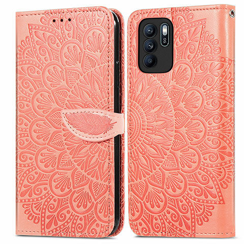 Custodia Portafoglio In Pelle Fantasia Modello Cover con Supporto S04D per Oppo Reno6 Z 5G Arancione