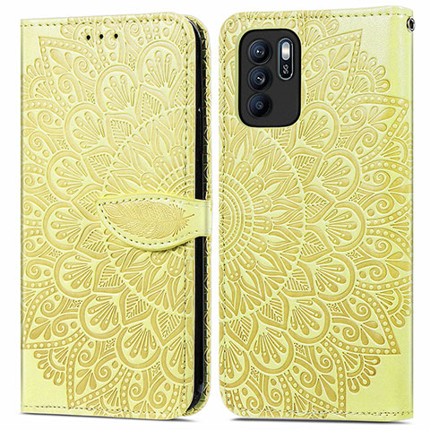 Custodia Portafoglio In Pelle Fantasia Modello Cover con Supporto S04D per Oppo Reno6 Z 5G Giallo