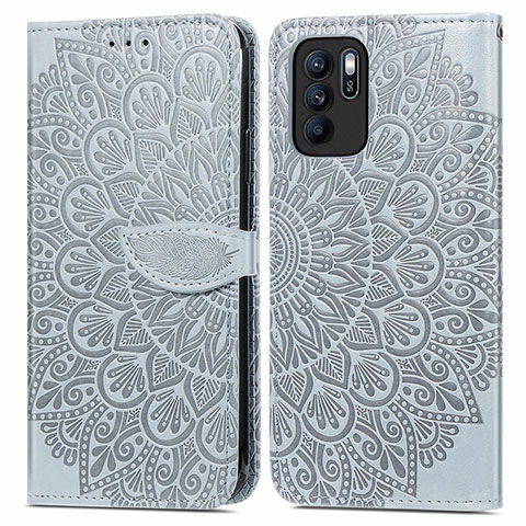 Custodia Portafoglio In Pelle Fantasia Modello Cover con Supporto S04D per Oppo Reno6 Z 5G Grigio