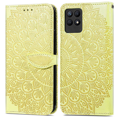 Custodia Portafoglio In Pelle Fantasia Modello Cover con Supporto S04D per Realme 8i Giallo