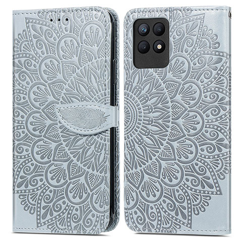 Custodia Portafoglio In Pelle Fantasia Modello Cover con Supporto S04D per Realme 8i Grigio