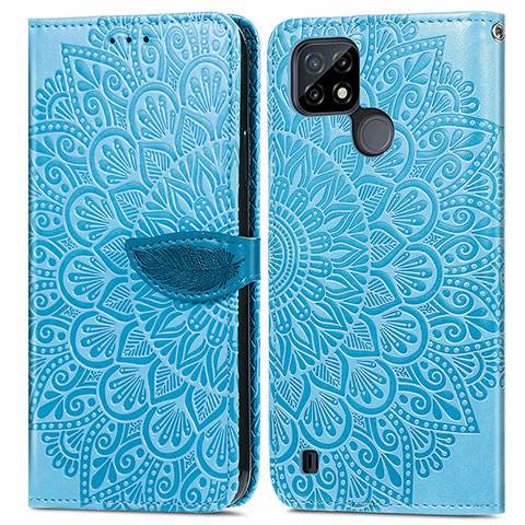 Custodia Portafoglio In Pelle Fantasia Modello Cover con Supporto S04D per Realme C21 Blu