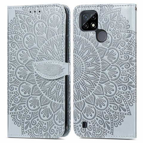 Custodia Portafoglio In Pelle Fantasia Modello Cover con Supporto S04D per Realme C21 Grigio