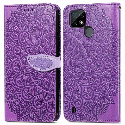 Custodia Portafoglio In Pelle Fantasia Modello Cover con Supporto S04D per Realme C21 Viola