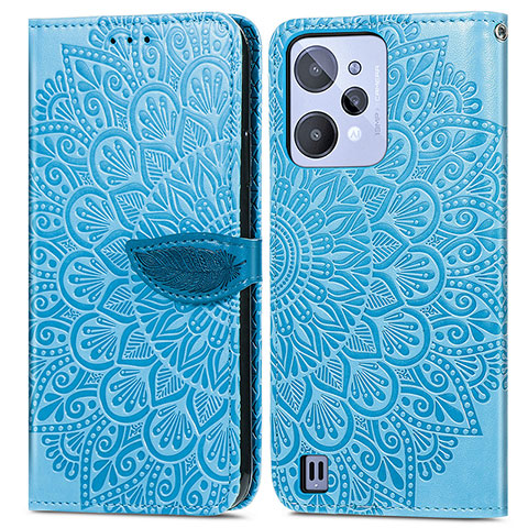 Custodia Portafoglio In Pelle Fantasia Modello Cover con Supporto S04D per Realme C31 Blu